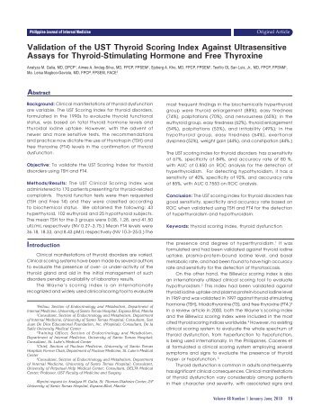 Validation of the UST Thyroid Scoring Index Against Ultrasensitive ...