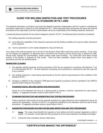 Guide for welding inspection and test procedures - CWB Group