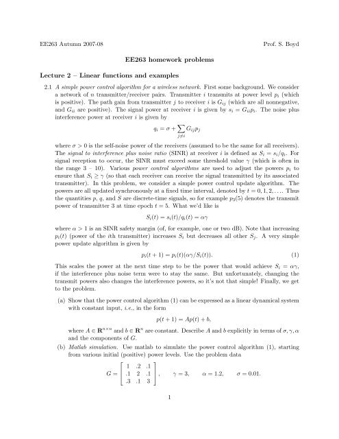 Ee263 Homework Problems Stanford Engineering Everywhere