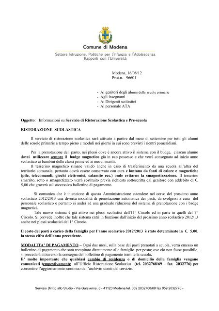 leggi la lettera inviata alle famiglie a.s. 2012/2013 - Comune di ...