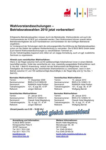 Betriebsratswahlen 2010 jetzt vorbereiten! - IG BCE - HALLE ...