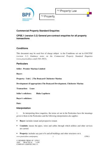 Commercial Property Standard Enquiries CPSE.1 ... - Blake Lapthorn