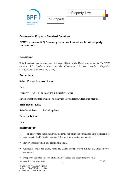 Commercial Property Standard Enquiries CPSE.1 ... - Blake Lapthorn