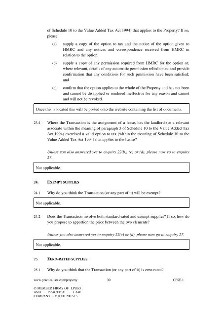 Commercial Property Standard Enquiries CPSE.1 ... - Blake Lapthorn