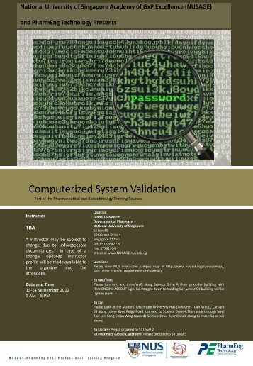 Computerized System Validation - NUSAGE - National University of ...