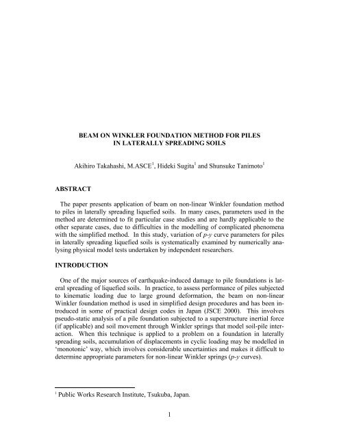 Beam on Winkler foundation method for piles in laterally spreading ...