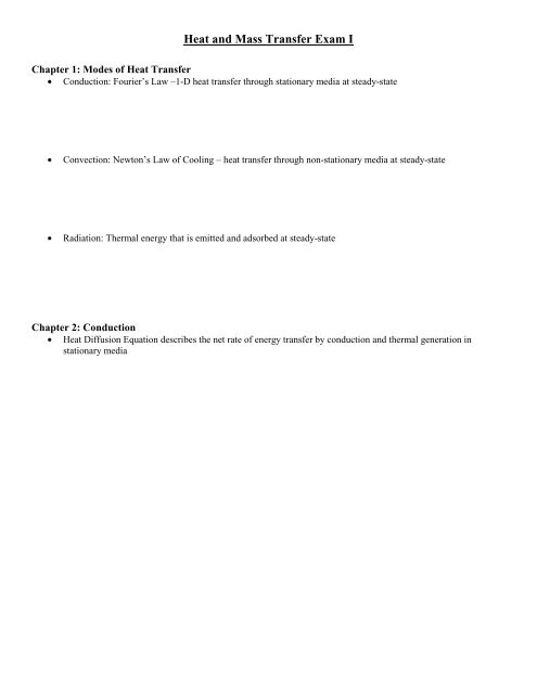 Heat and Mass Transfer Exam I