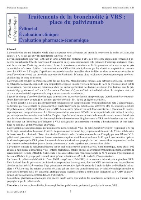 Traitements De La Bronchiolite A Vrs Place Du Palivizumab Cnhim