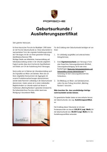 Geburtsurkunde / Auslieferungszertifikat - Claas-Hoelscher.de