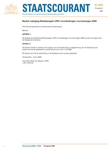 Wijziging Beleidsregels UWV normbedragen voorzieningen, 18 ...