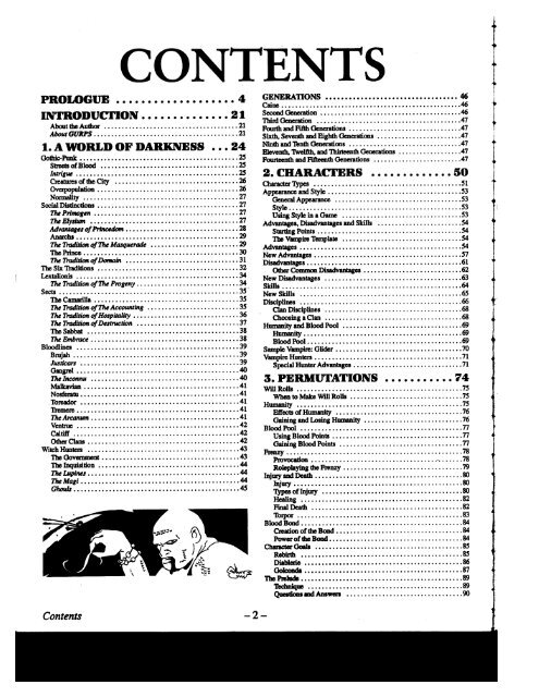GURPS - Vampire the - Index of