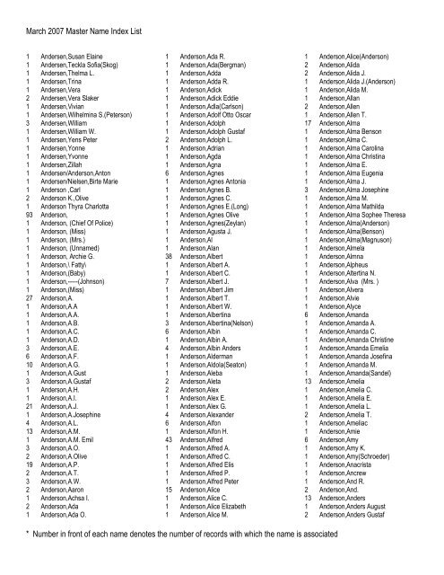 March 2007 Master Name Index List * Number in front of ... - RootsWeb