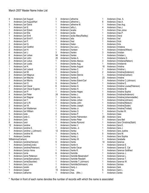 March 2007 Master Name Index List * Number in front of ... - RootsWeb