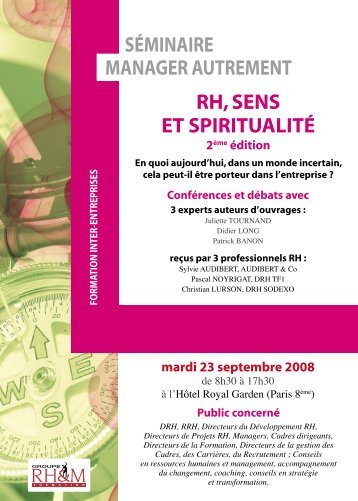 rh, sens et spiritualitÃ© manager autrement sÃ©minaire - Consulting ...