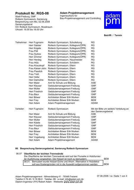 Protokoll Nr. RGS-08 - Rotteck-Gymnasium