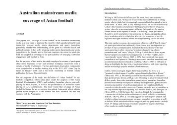 Australian mainstream media coverage of Asian football - eJournalist