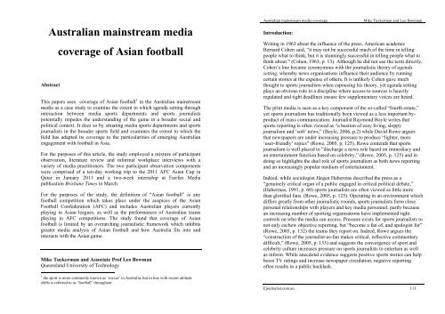 Australian mainstream media coverage of Asian football - eJournalist