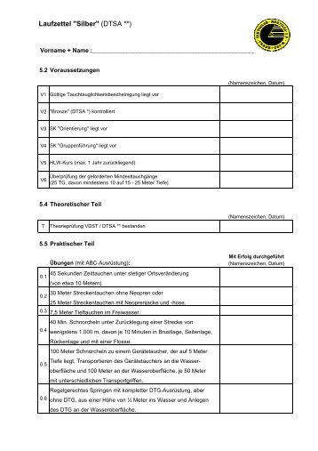 Laufzettel "Silber" (DTSA **)