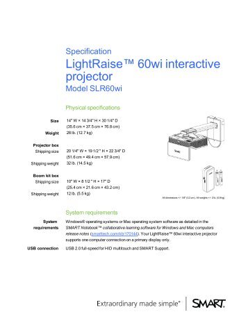 Specifications LightRaise 60wi interactive projector - Interactivo