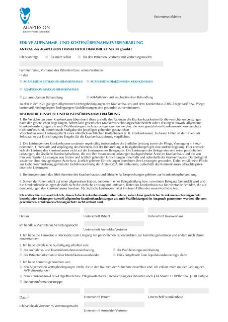 "Aufnahme" (PDF) - AGAPLESION MARKUS KRANKENHAUS