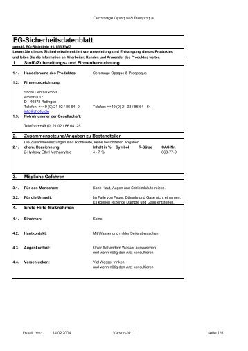 Sicherheitsdatenblatt - SHOFU Dental GmbH
