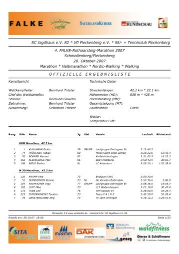 SC Jagdhaus eV 82 * Vfl Fleckenberg eV * Ski - Rothaarsteig ...