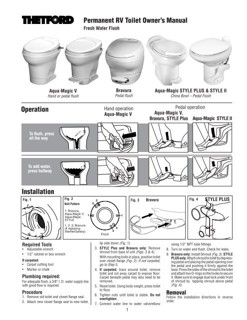 Permanent RV Toilet Owner's Manual Operation Installation
