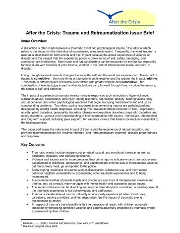 Trauma and Retraumatization Issue Brief - SAMHSA'S GAINS ...