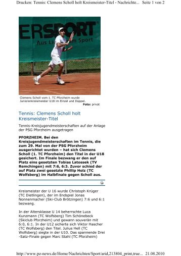 Tennis: Clemens Scholl holt Kreismeister-Titel ... - 1. TC Pforzheim
