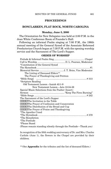 2000 Minutes of Synod - Associate Reformed Presbyterian Church