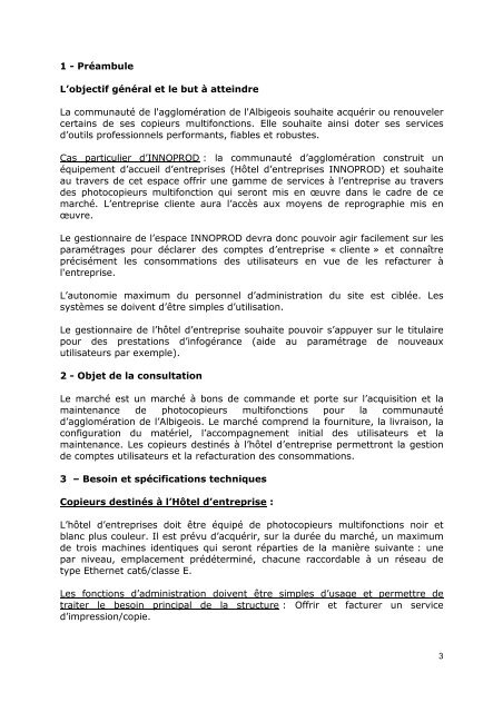 CCTP copieurs INNOPROD et AGGLO 2012 - CommunautÃ© d ...