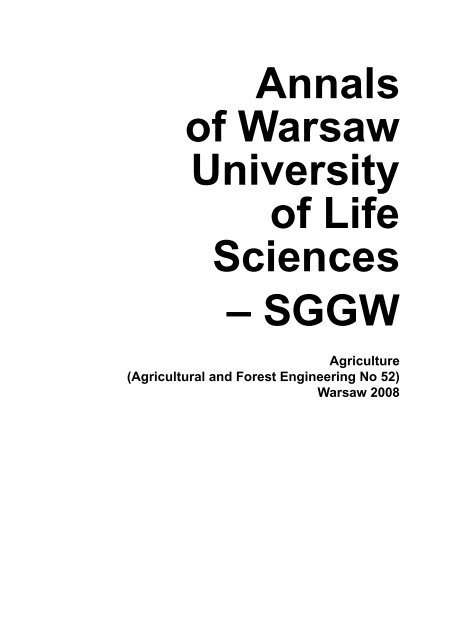 Annals of Warsaw University of Life Sciences - SGGW.