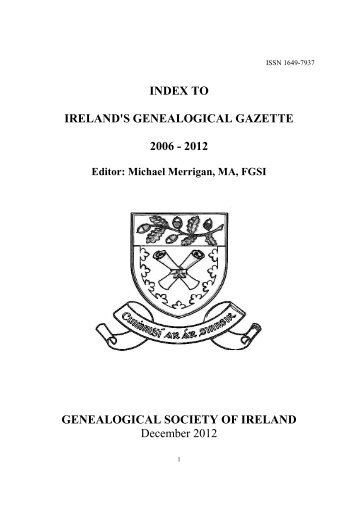 INDEX - Gazette 2006-2012 - Genealogical Society of Ireland