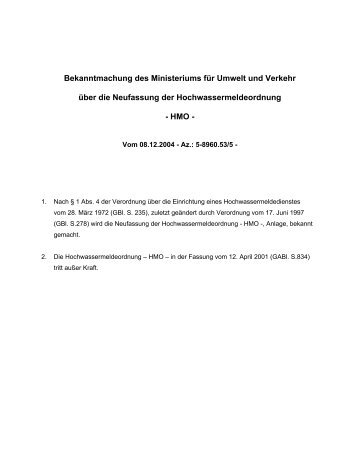 Hochwassermeldeordnung - HMO - Baden WÃƒÂ¼rttemberg