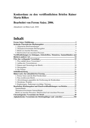 Zur aktualisierten Fassung 1. Ferenc SzÃ¡sz und die Brief-Konkordanz