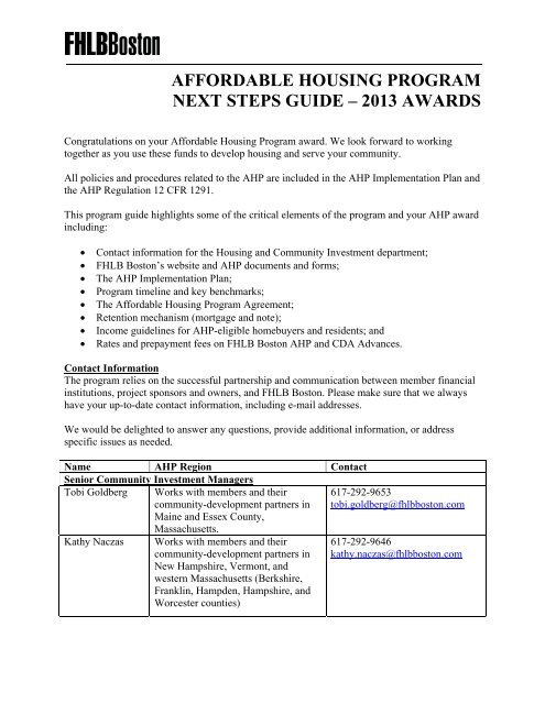 AHP Next Steps Manual (PDF) - Federal Home Loan Bank of Boston