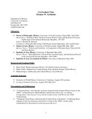 Curriculum Vitae Thomas W. Goldstein - Department of History