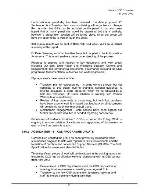 CCG Minutes - NHS Cumbria