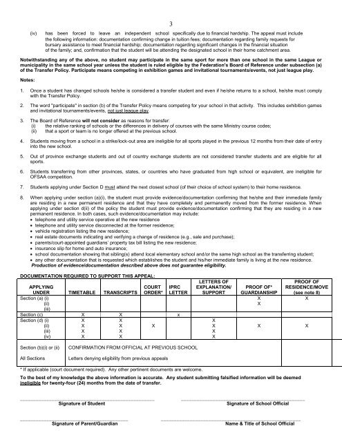 COSSA TRANSFER POLICY APPEAL FORM 2010 - 2011