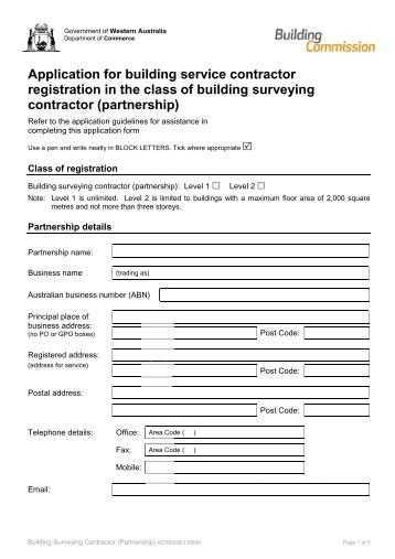 Partnership - Building Surveying Contractor Application Form