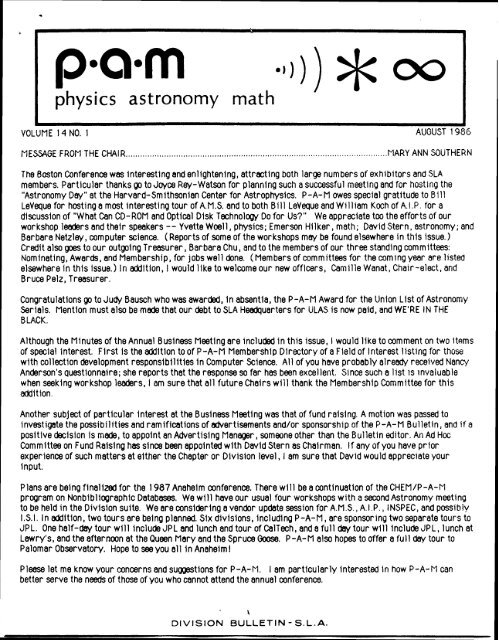 PAM Bulletin - Physics-Astronomy-Mathematics Division - Special ...