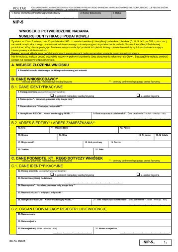 NIP-5(3) 1/2 WNIOSEK O POTWIERDZENIE NADANIA NUMERU ...