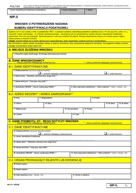 NIP-5(3) 1/2 WNIOSEK O POTWIERDZENIE NADANIA NUMERU ...