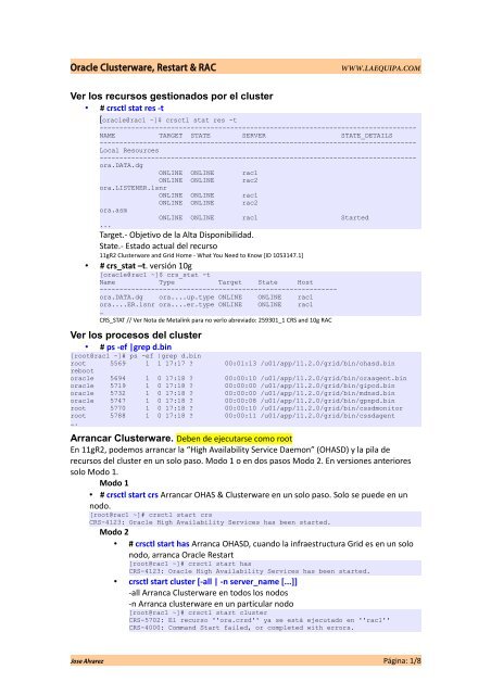 GuÃ­a de Comandos Oracle Clusterware, Oracle Restart & RAC