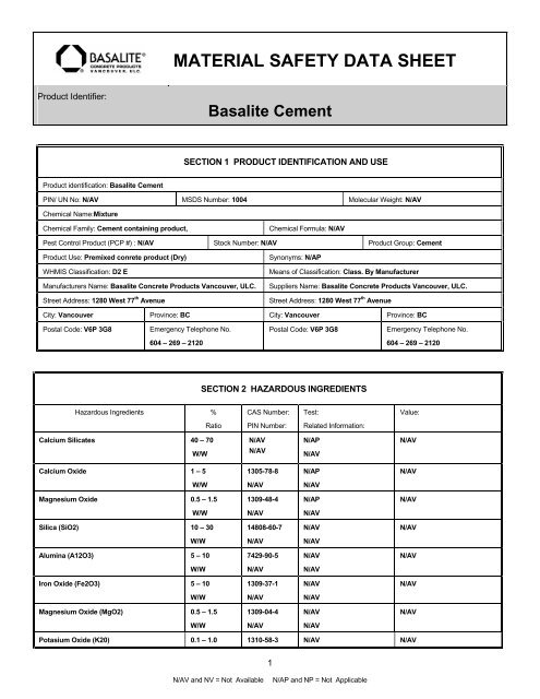 Basalite Cement - CALVAC Paving