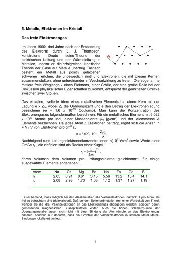 5. Metalle, Elektronen im Kristall Das freie Elektronengas