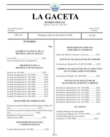 Gaceta - Diario Oficial de Nicaragua - # 206 de 24 Octubre ... - Mem