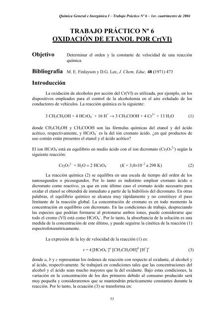 TRABAJO PRÃCTICO NÂº 6 OXIDACIÃN DE ETANOL POR Cr(VI)