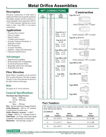 Metal Orifice Air Flow â SCFH - O'Keefe Controls Inc