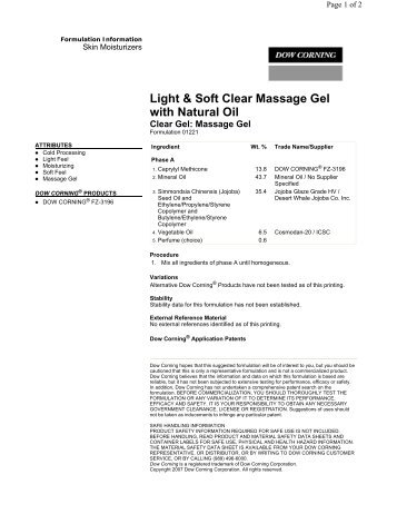 Light & Soft Clear Massage Gel with Natural Oil ... - Dow Corning